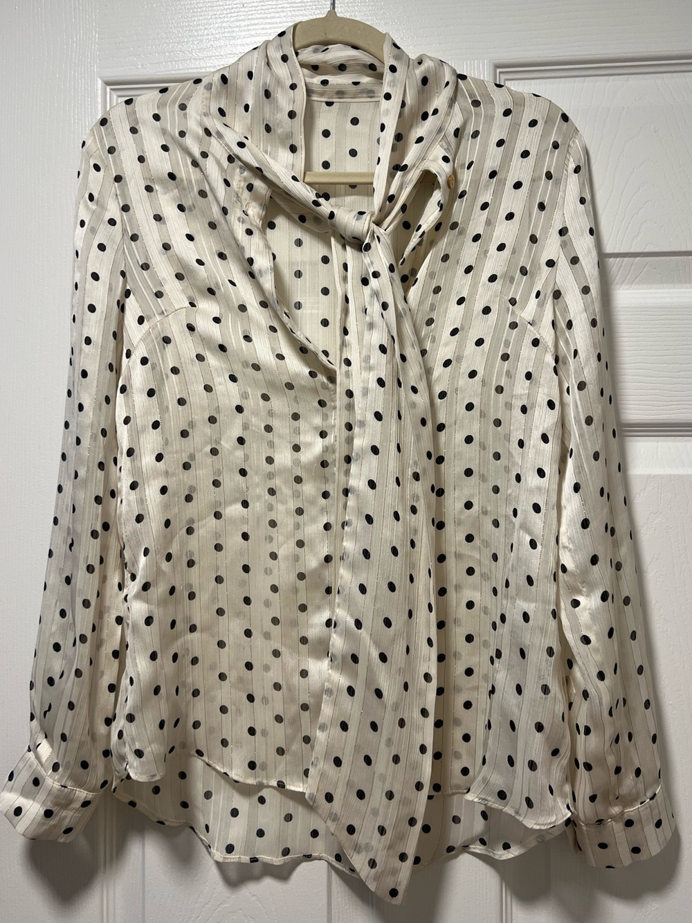 Acne Studios Polka Dot Chiffon Tie-Neck Button Front Long Sleeve Blouse M